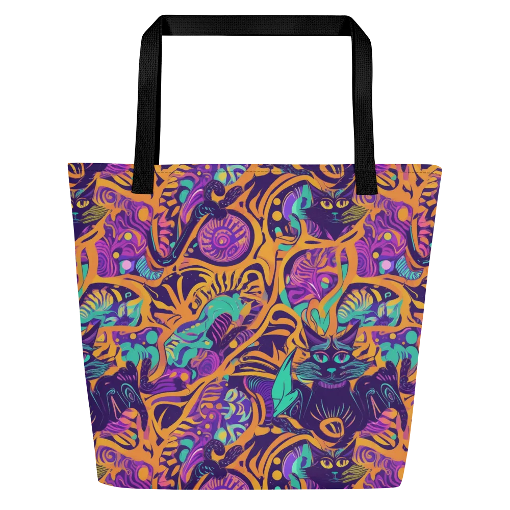 Midnight Mews on Large Tote Bag W/ Pocket — Front