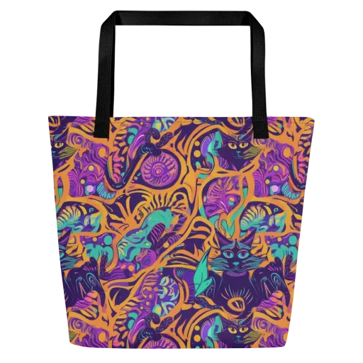 Midnight Mews on a Large Tote Bag W/ Pocket