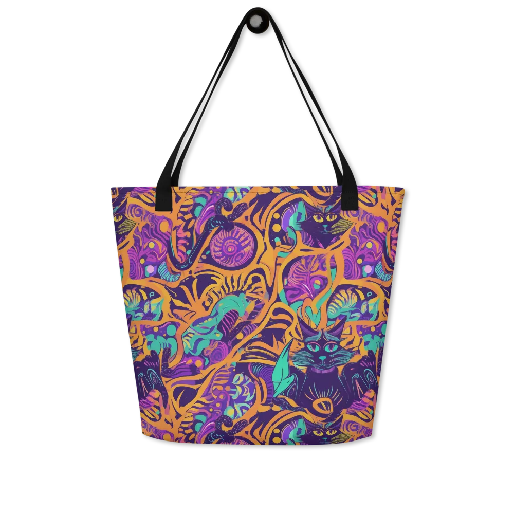 Midnight Mews on Large Tote Bag W/ Pocket — Front