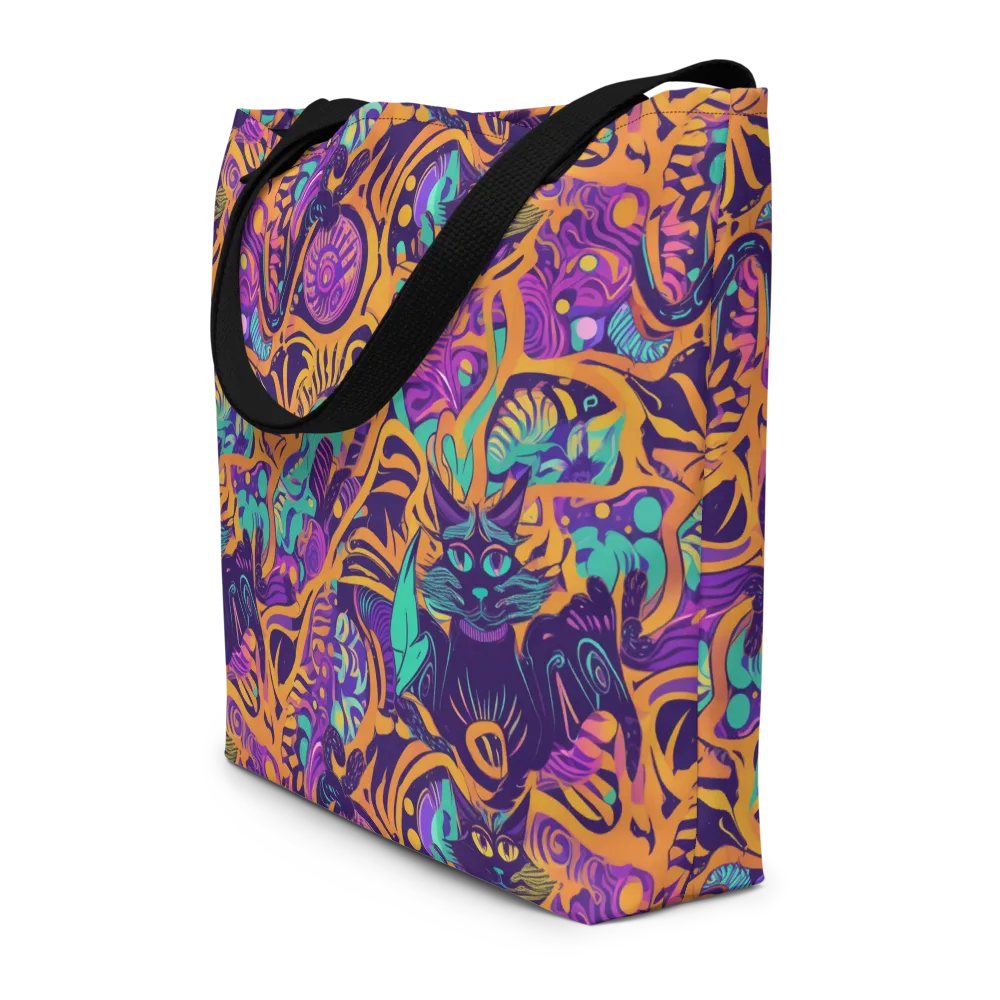 Midnight Mews on Large Tote Bag W/ Pocket — Front