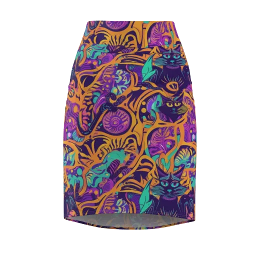 Midnight Mews on a Pencil Skirt