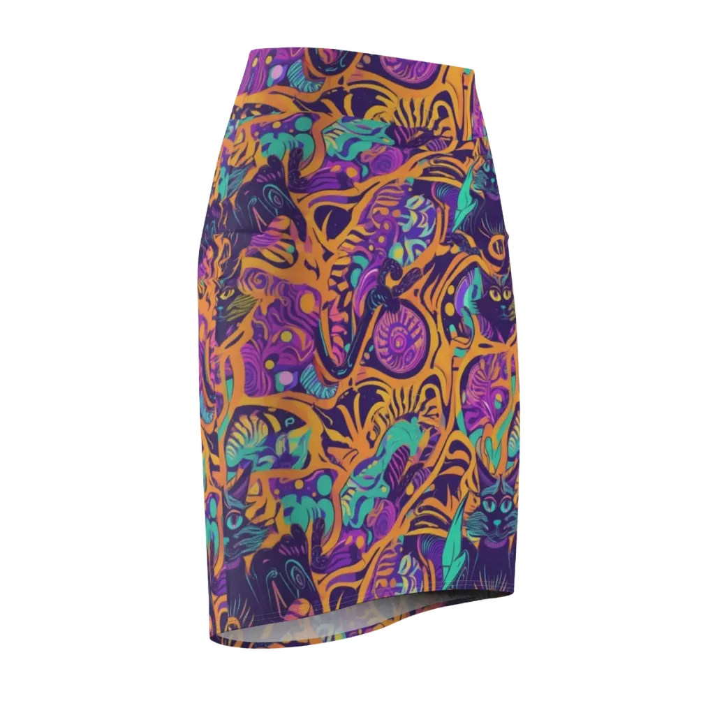 Midnight Mews on Pencil Skirt — Front Side