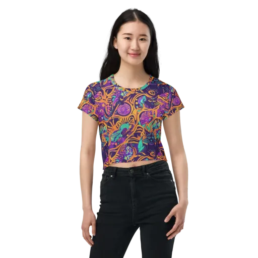 Midnight Mews on a Crop Tee