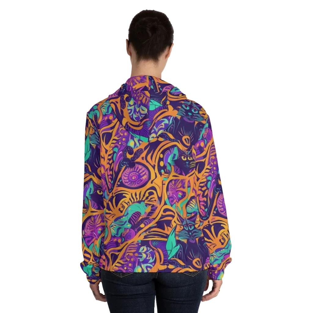 Midnight Mews on Women's Full-Zip Hoodie — Back On Person