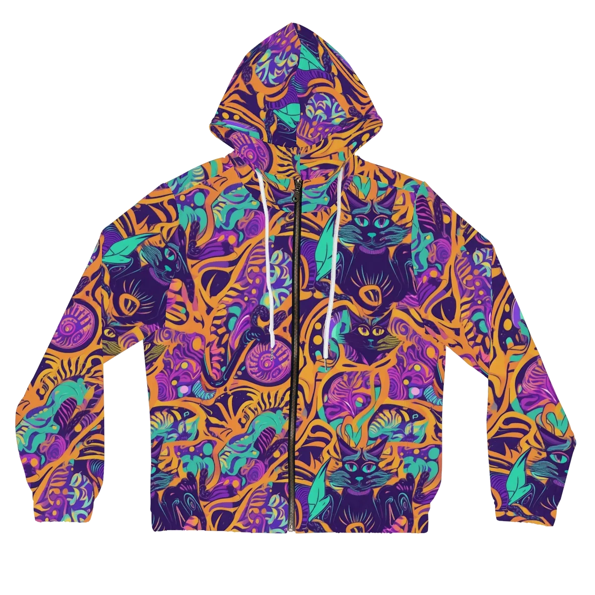 Midnight Mews on Women's Full-Zip Hoodie — Front