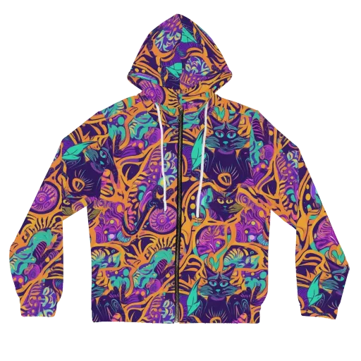 Midnight Mews on a Women's Full-Zip Hoodie