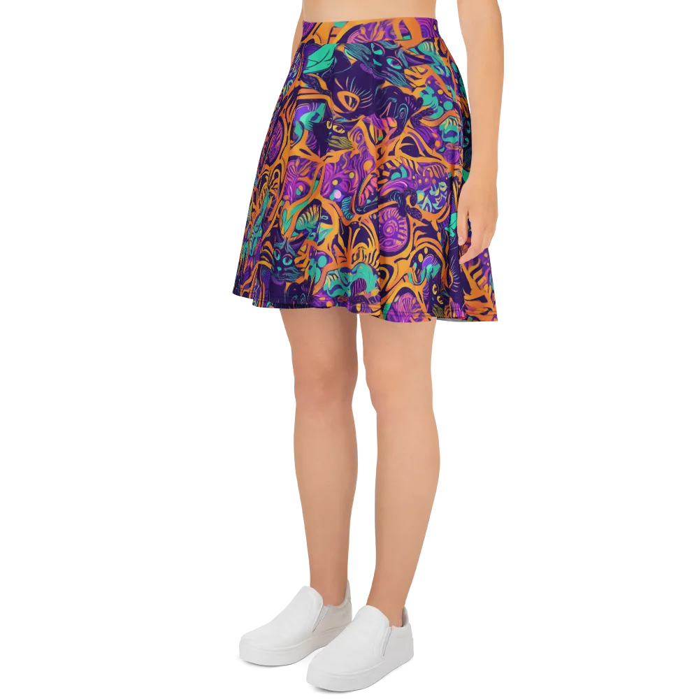 Midnight Mews on Skater Skirt — Left