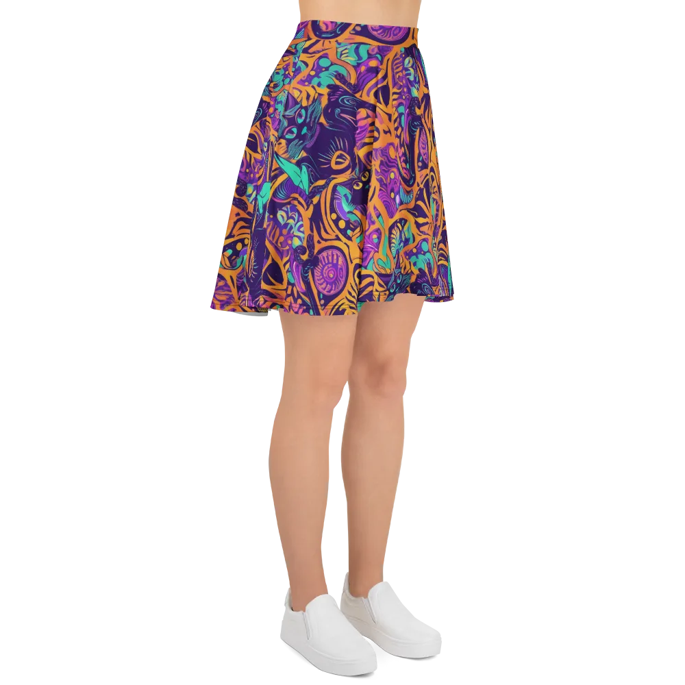 Midnight Mews on Skater Skirt — Right