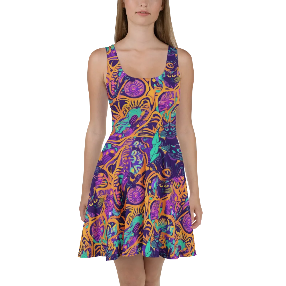 Midnight Mews on Skater Dress — Front