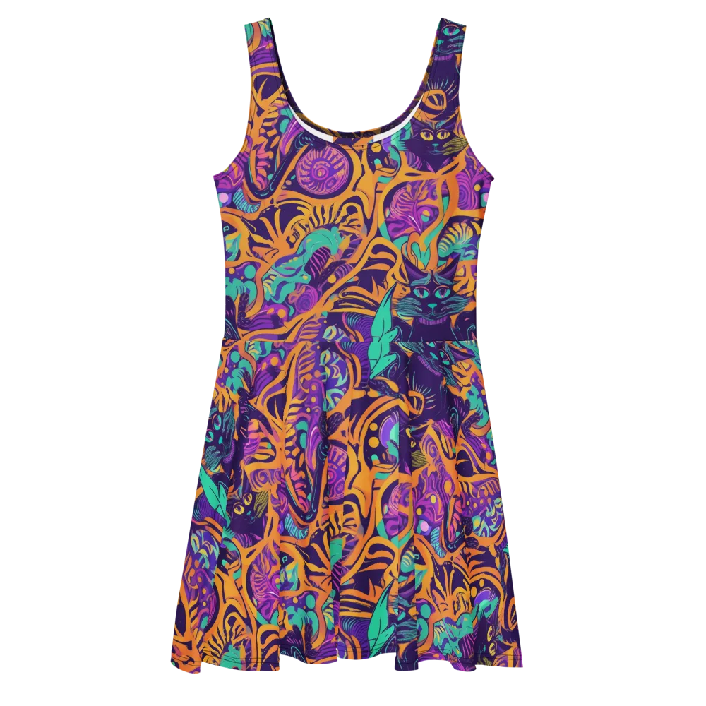 Midnight Mews on Skater Dress — Front
