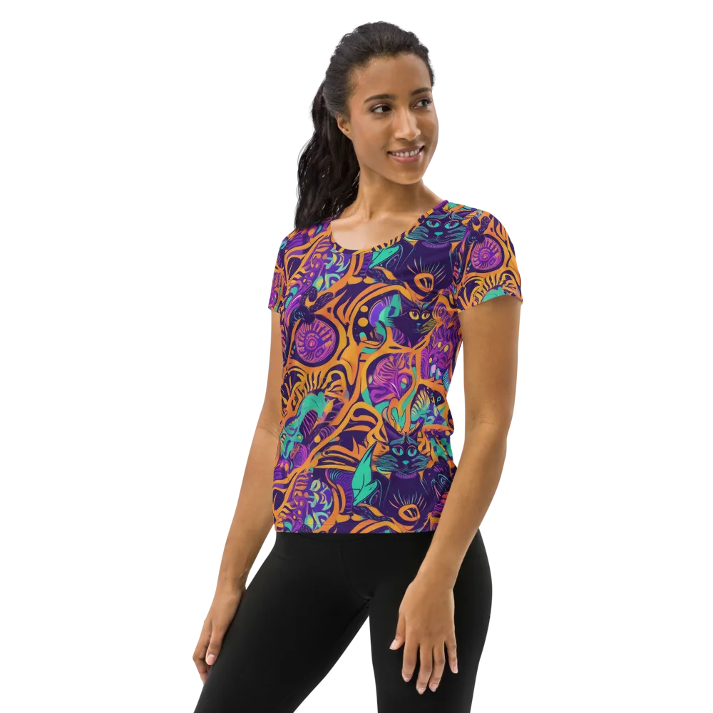 Midnight Mews on Women's Athletic T-Shirt — Left