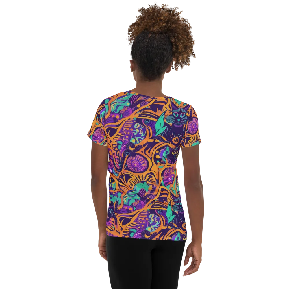 Midnight Mews on Women's Athletic T-Shirt — Back