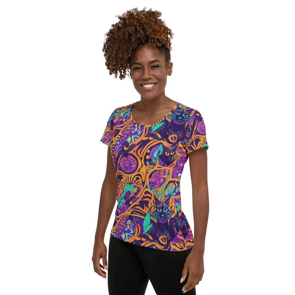 Midnight Mews on Women's Athletic T-Shirt — Left