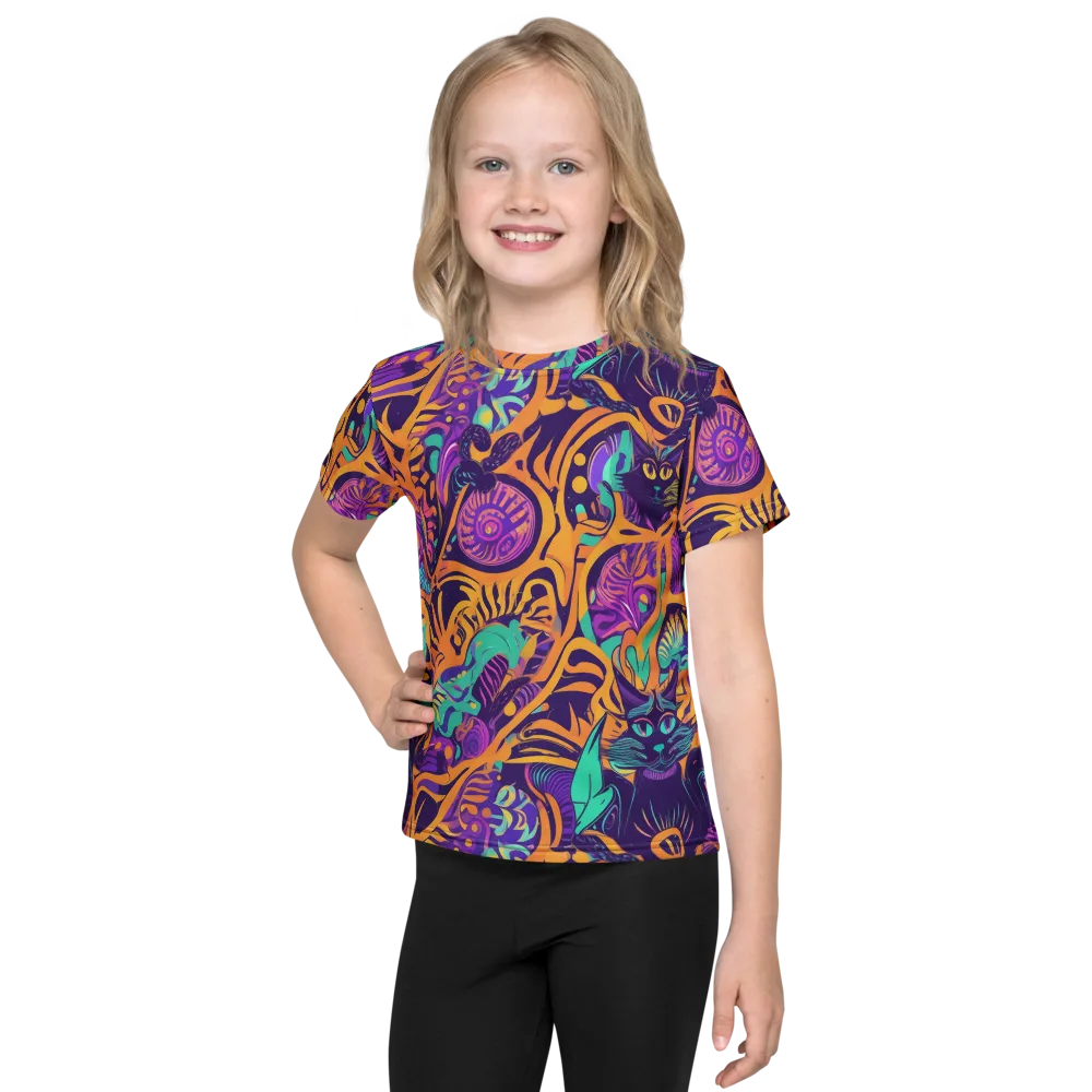 Midnight Mews on Kids Crew Neck T-Shirt — Front