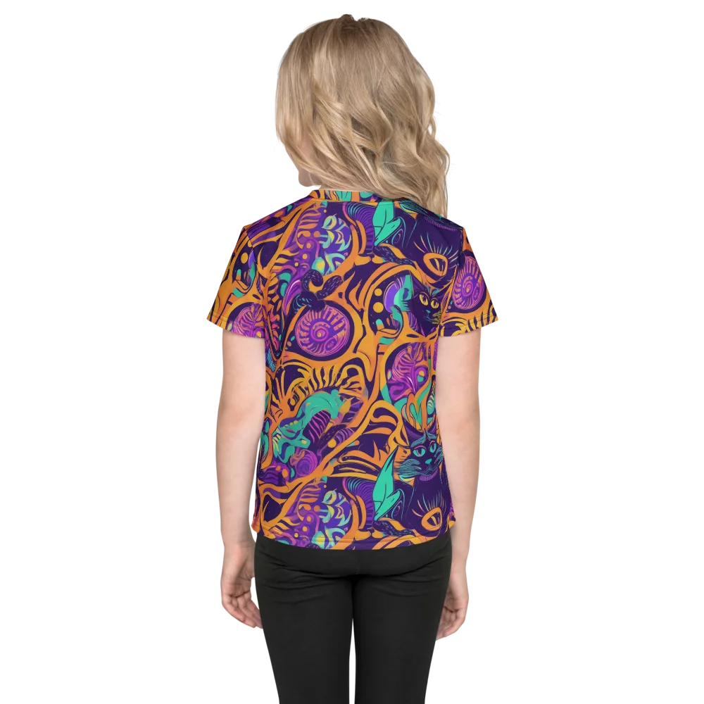 Midnight Mews on Kids Crew Neck T-Shirt — Back