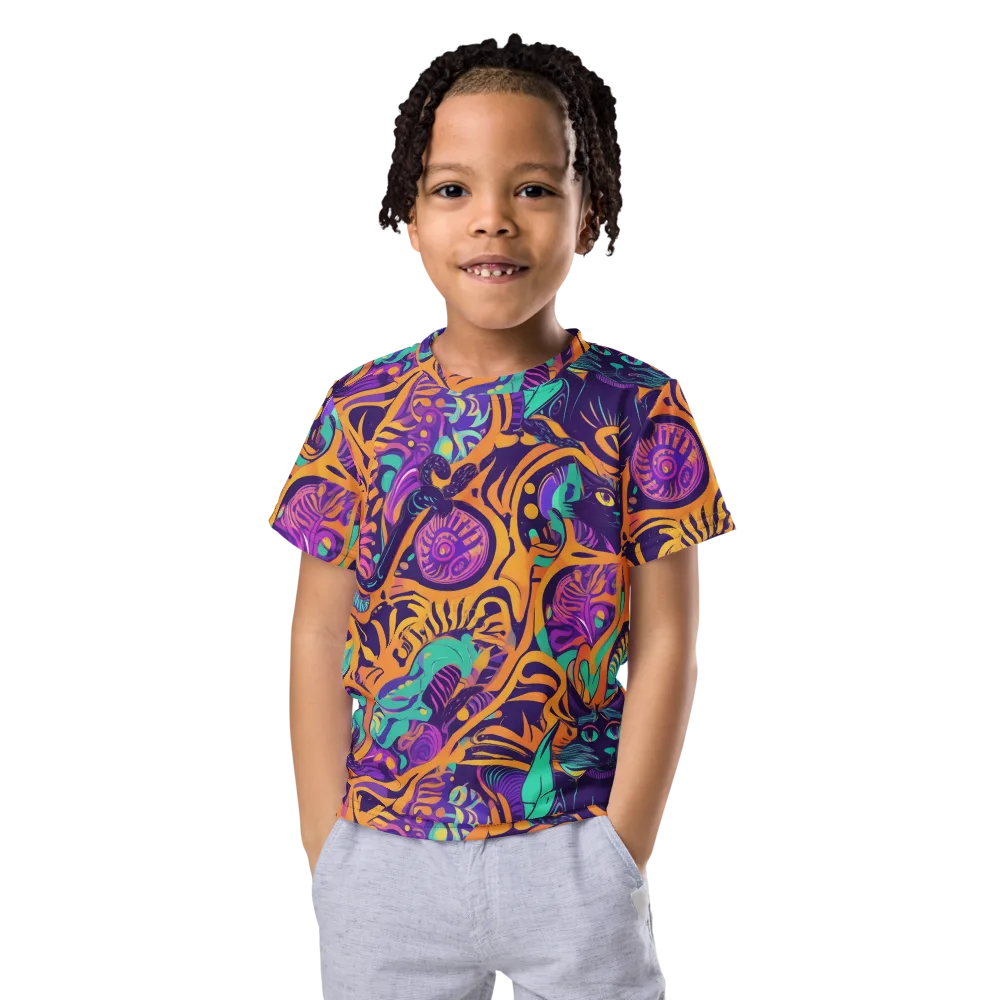 Midnight Mews on Kids Crew Neck T-Shirt — Front