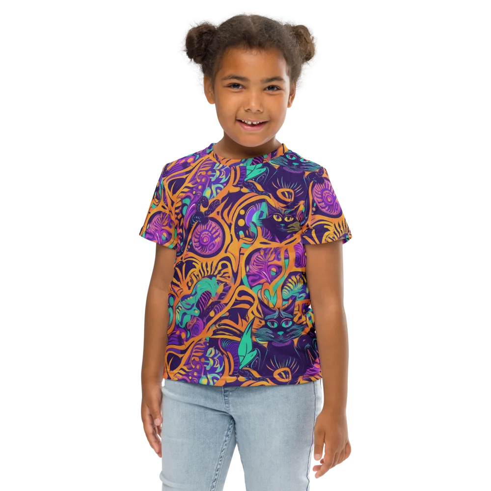 Midnight Mews on Kids Crew Neck T-Shirt — Front