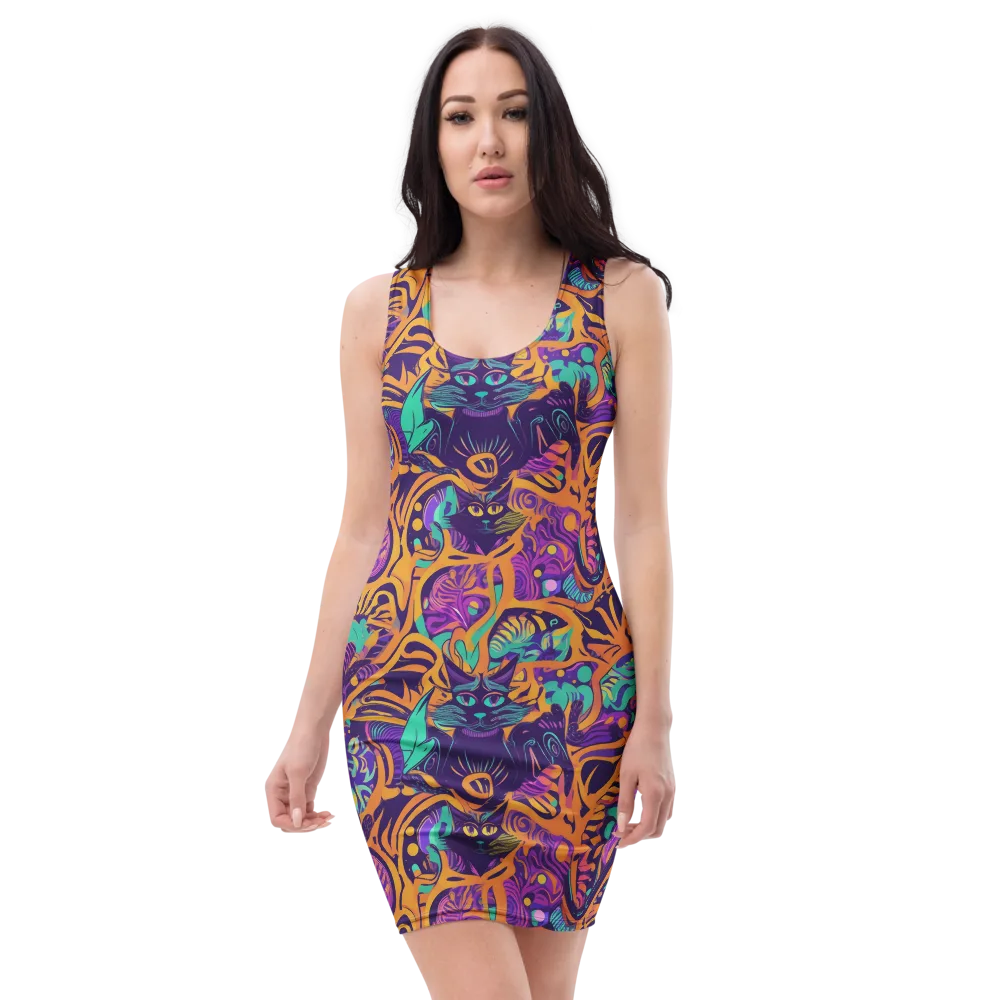 Midnight Mews on Bodycon Dress — Front