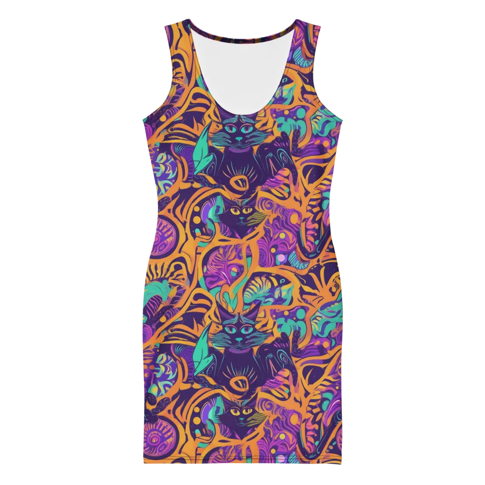 Midnight Mews on Bodycon Dress — Front