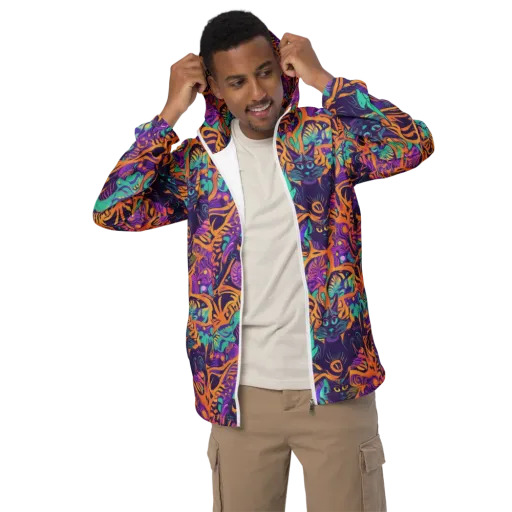 Midnight Mews on a Men's Windbreaker