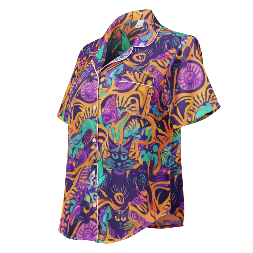 Midnight Mews on Women's Short Sleeve Pajama Top — Left Front