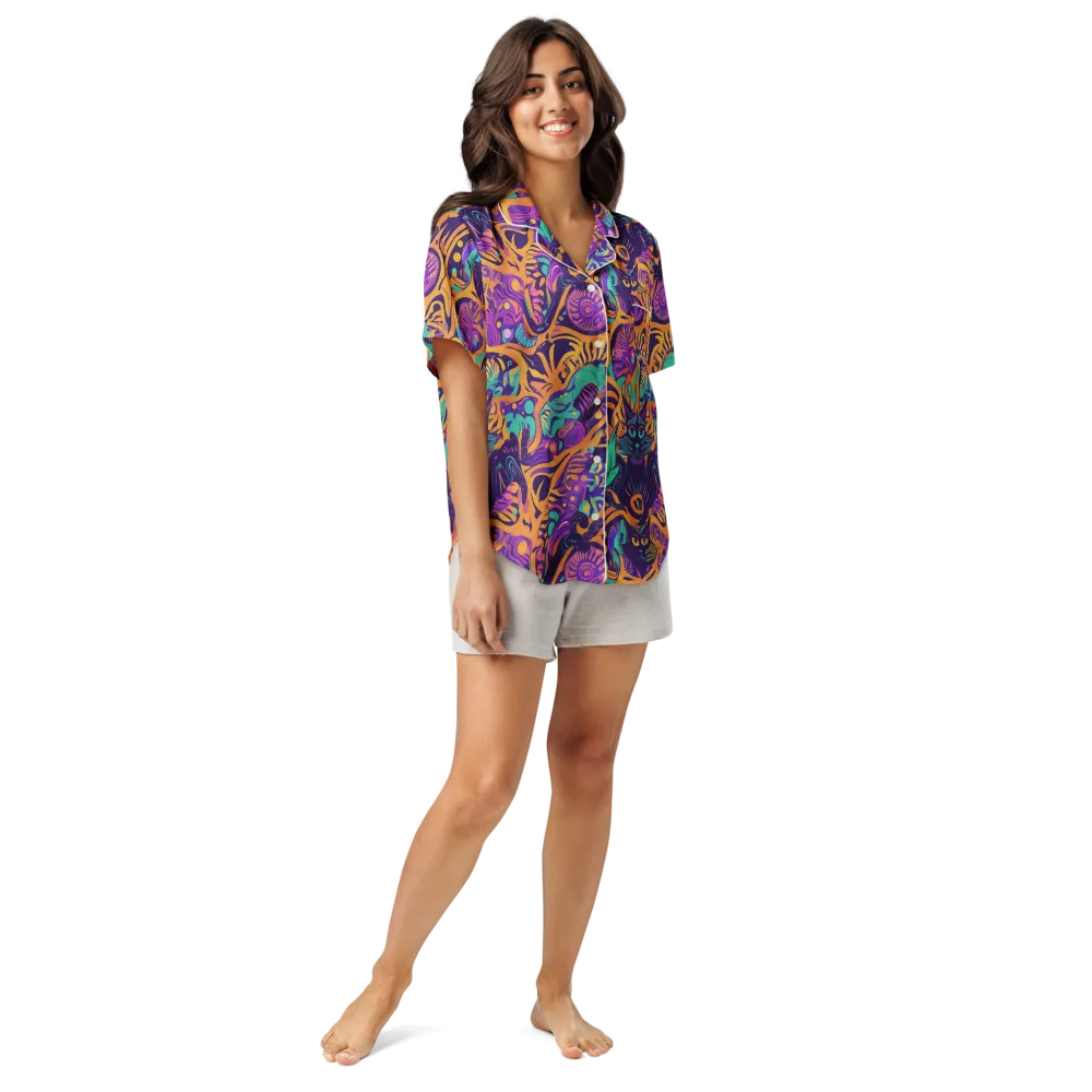 Midnight Mews on Women's Short Sleeve Pajama Top — Front