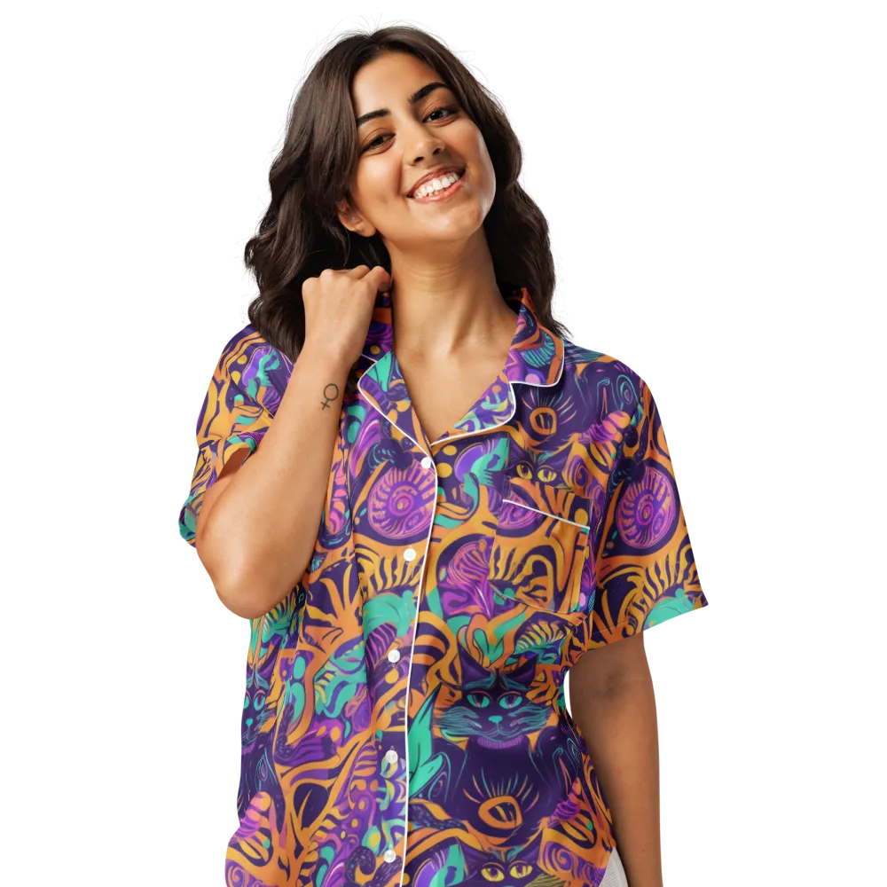 Midnight Mews on Women's Short Sleeve Pajama Top — Front