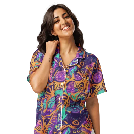 Midnight Mews on a Women's Short Sleeve Pajama Top