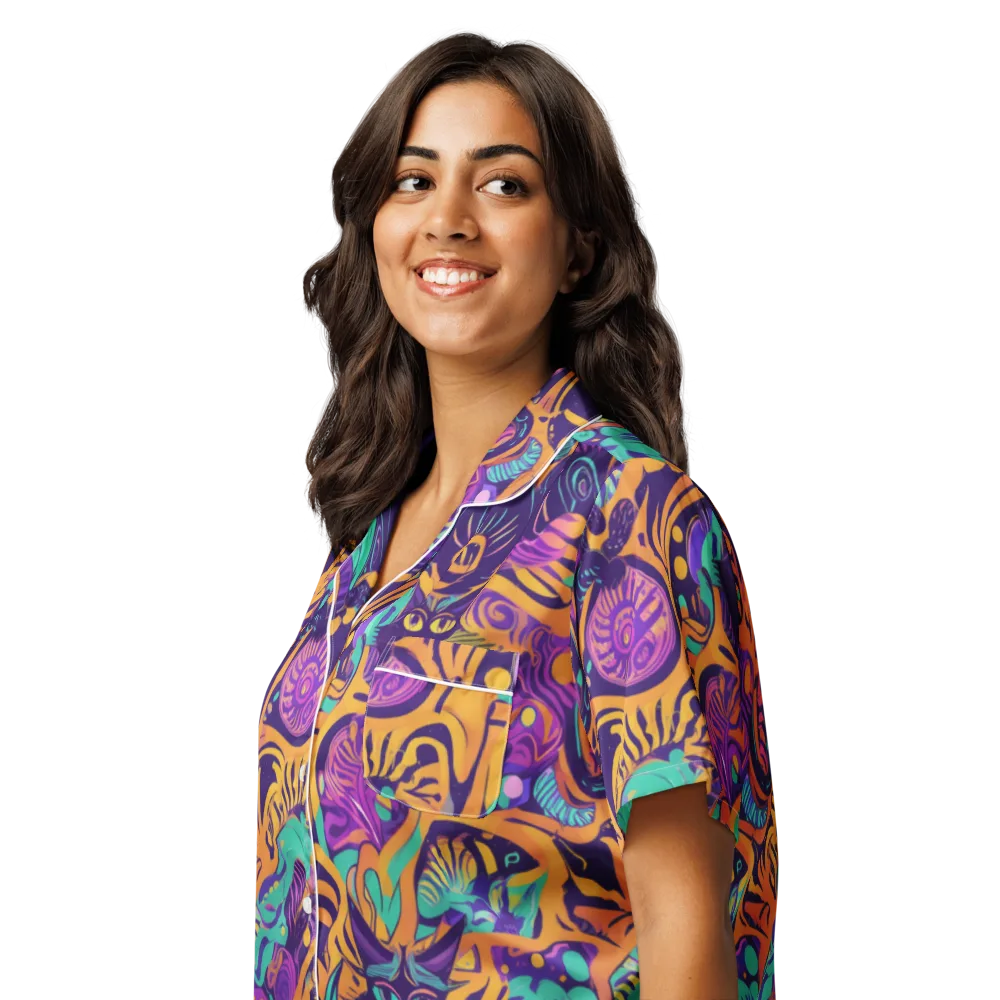 Midnight Mews on Women's Short Sleeve Pajama Top — Left Front