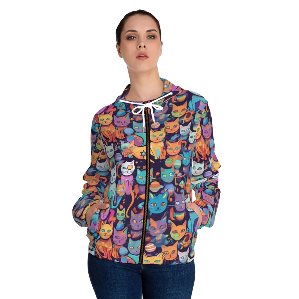 Nebula Whiskers on Women's Full-Zip Hoodie — Front On Person