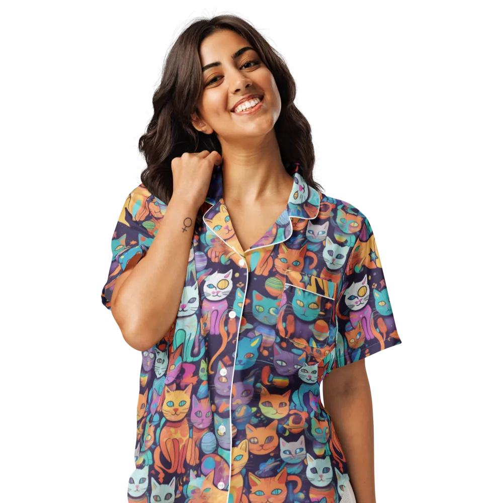 Nebula Whiskers on Women's Short Sleeve Pajama Top — Front