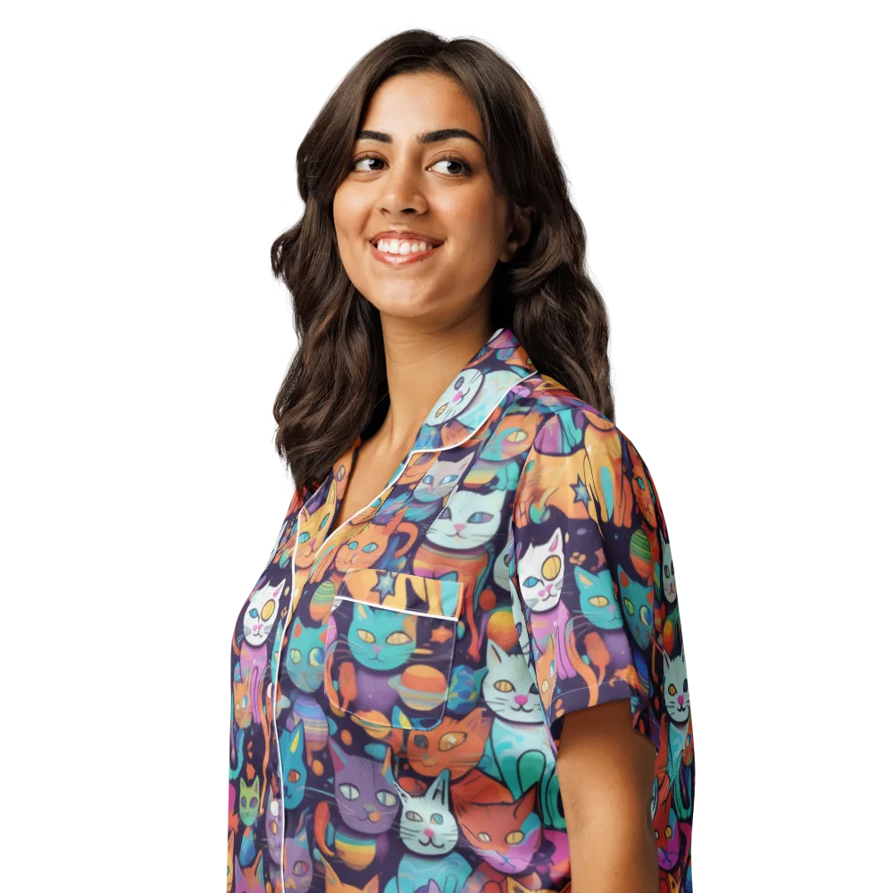 Nebula Whiskers on Women's Short Sleeve Pajama Top — Left Front