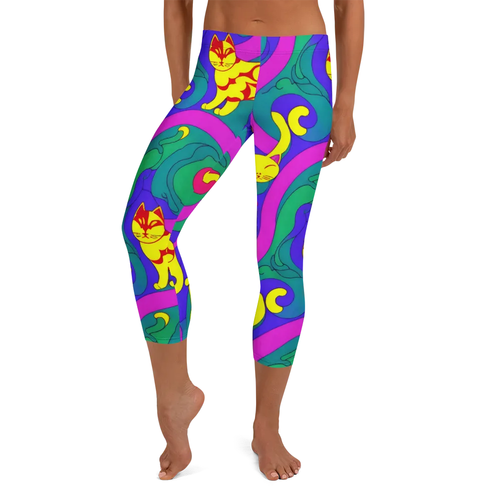 Neon Cat’s Cradle on Capri Leggings — Front