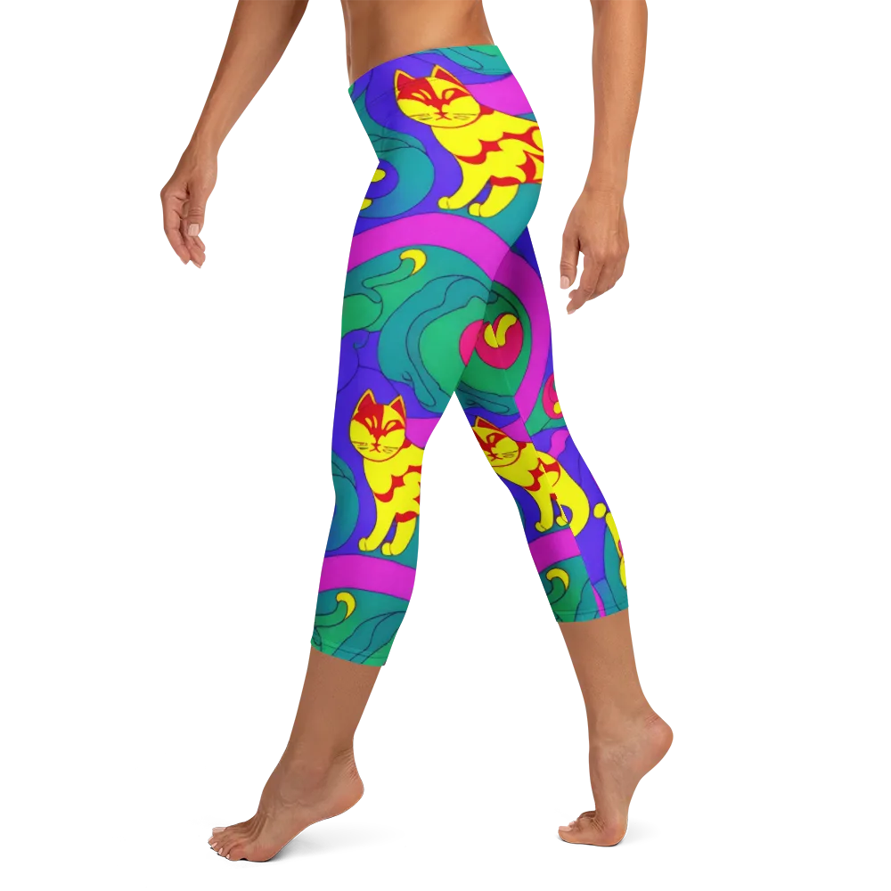Neon Cat’s Cradle on Capri Leggings — Left