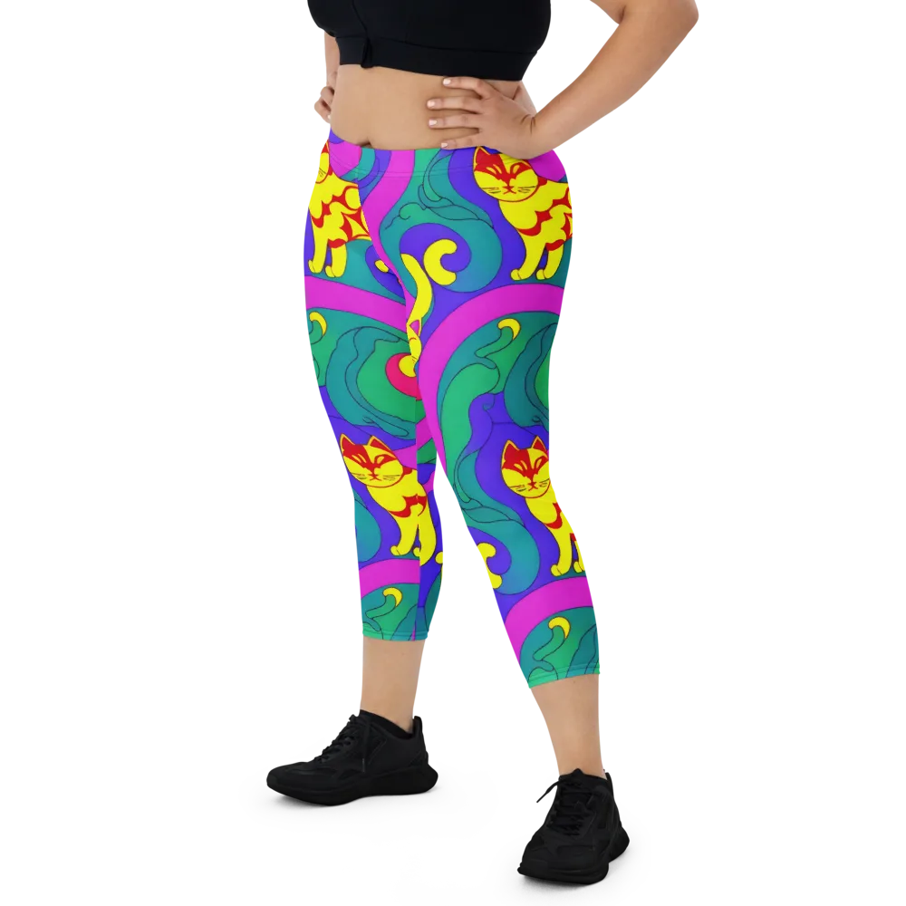 Neon Cat’s Cradle on Capri Leggings — Front