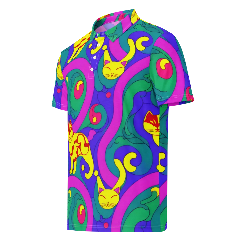 Neon Cat’s Cradle on Men's Slim Fit Polo Shirt — Left Front