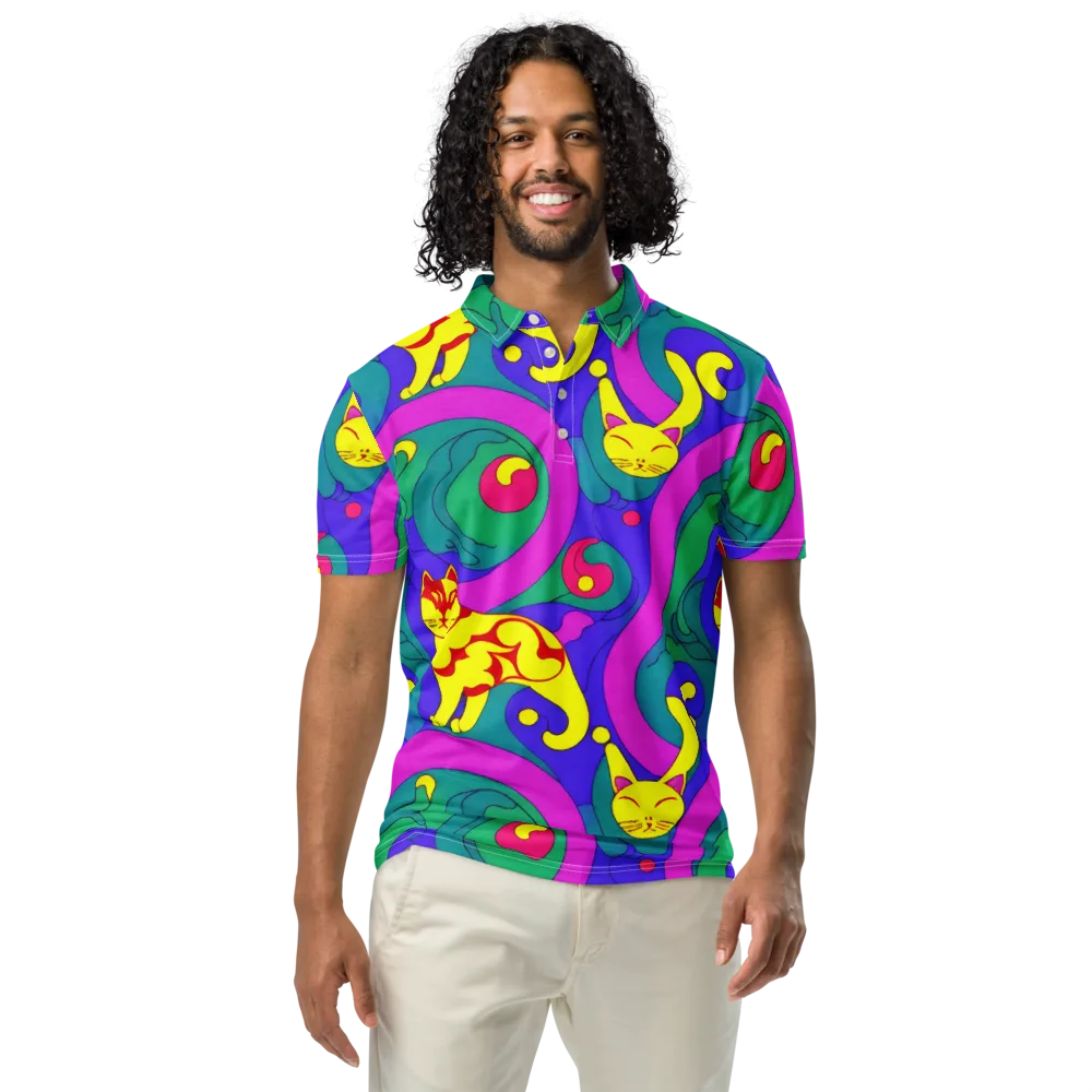 Neon Cat’s Cradle on Men's Slim Fit Polo Shirt — Front
