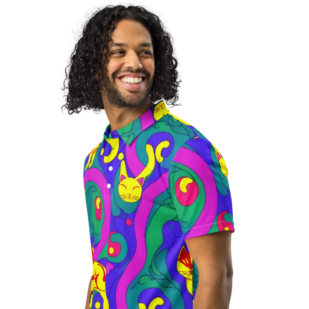 Neon Cat’s Cradle on Men's Slim Fit Polo Shirt — Left Front