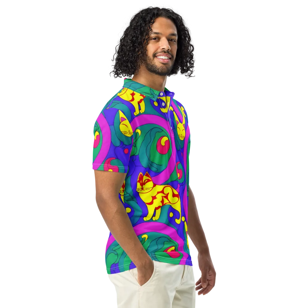 Neon Cat’s Cradle on Men's Slim Fit Polo Shirt — Right Front