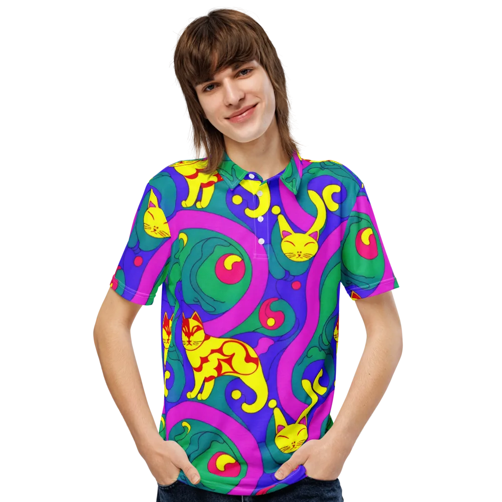 Neon Cat’s Cradle on Men's Slim Fit Polo Shirt — Front