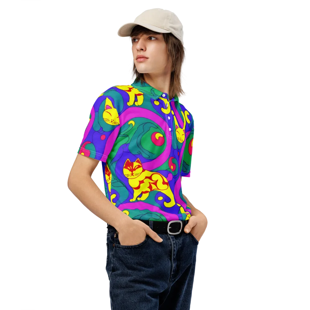 Neon Cat’s Cradle on Men's Slim Fit Polo Shirt — Right Front