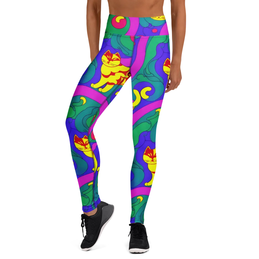 Neon Cat’s Cradle on Yoga Leggings — Front