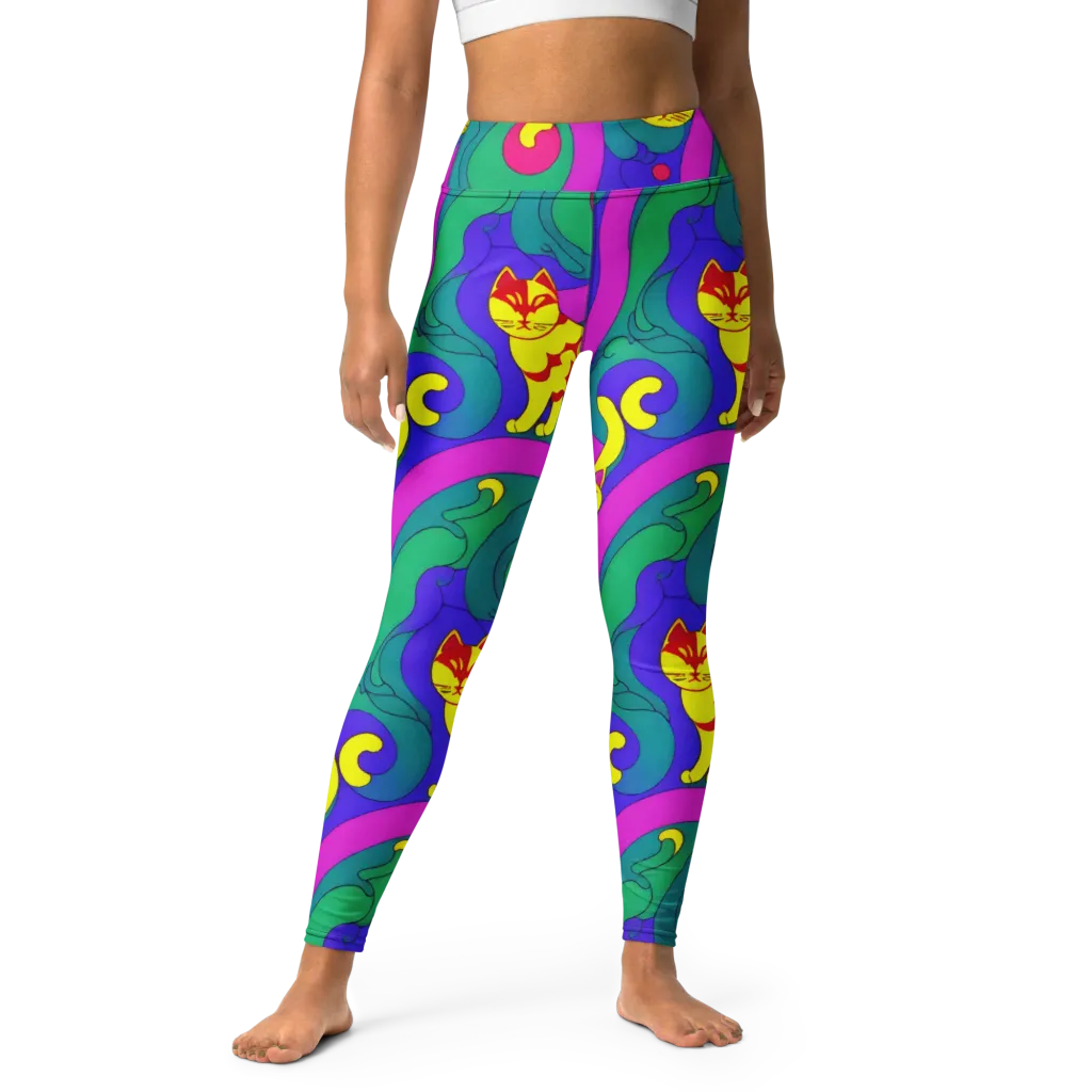 Neon Cat’s Cradle on Yoga Leggings — Front