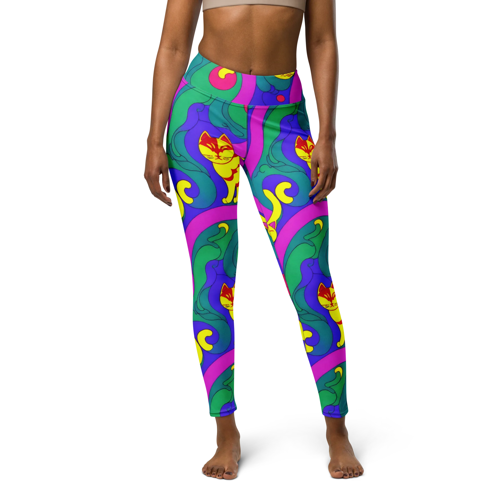 Neon Cat’s Cradle on Yoga Leggings — Front