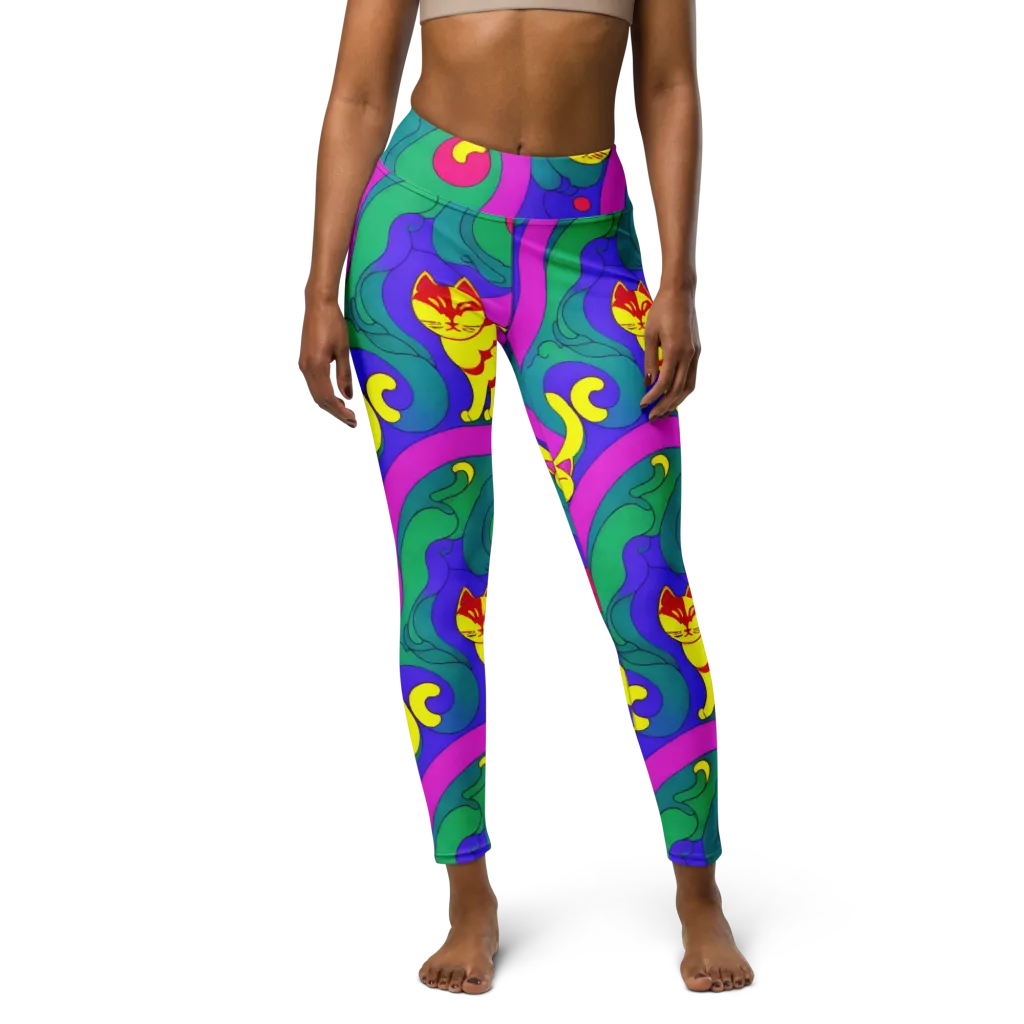 Neon Cat’s Cradle on Yoga Leggings — Front