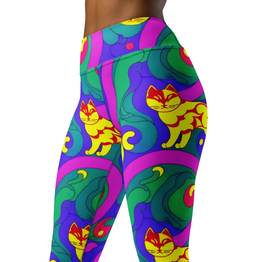 Neon Cat’s Cradle on Yoga Leggings — Left Front