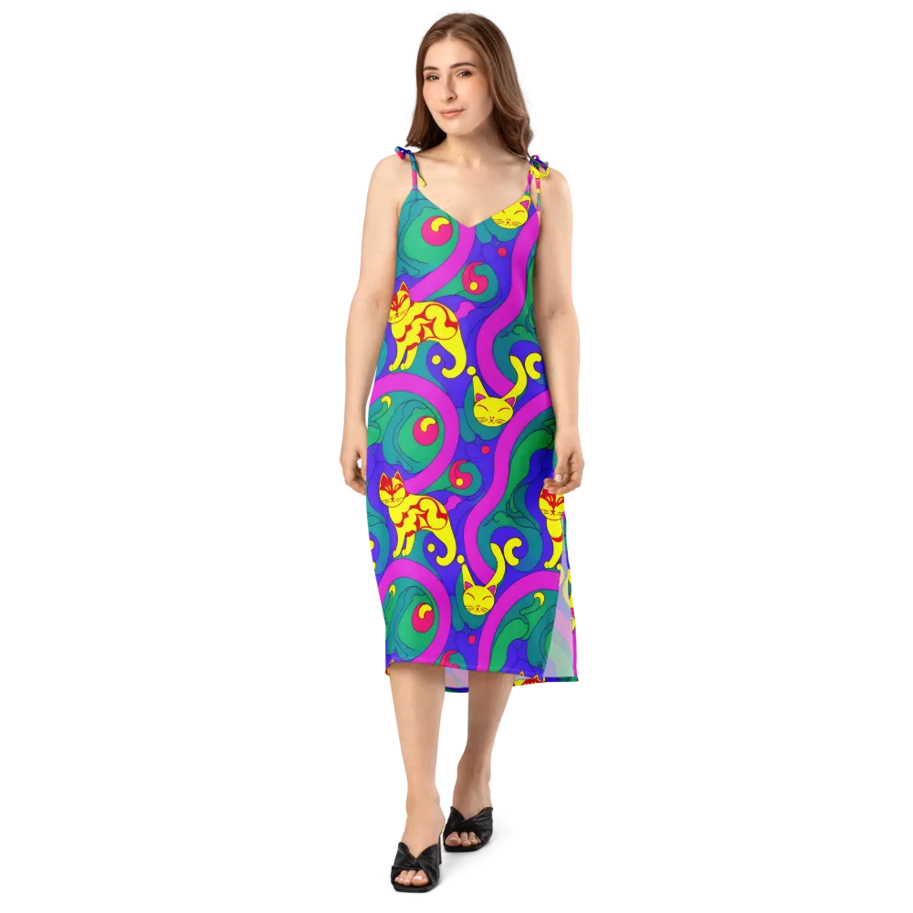 Neon Cat’s Cradle on Slip Dress — Front