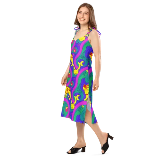Neon Cat’s Cradle on a Slip Dress