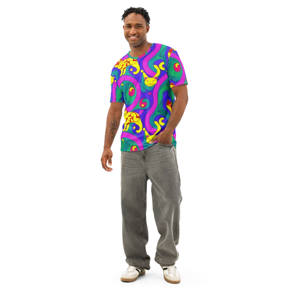 Neon Cat’s Cradle on Men's Cotton Crew Neck T-Shirt — Front
