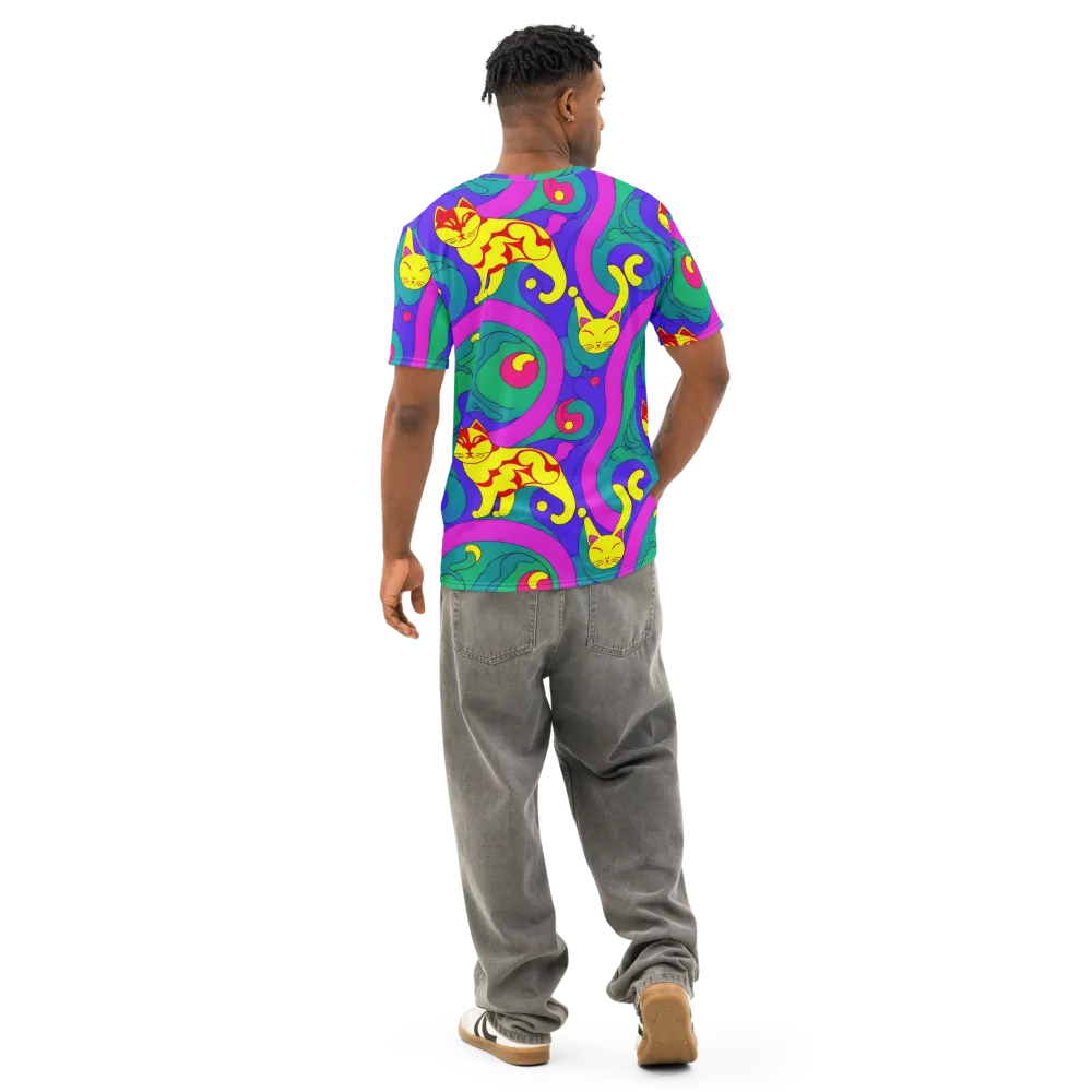 Neon Cat’s Cradle on Men's Cotton Crew Neck T-Shirt — Back